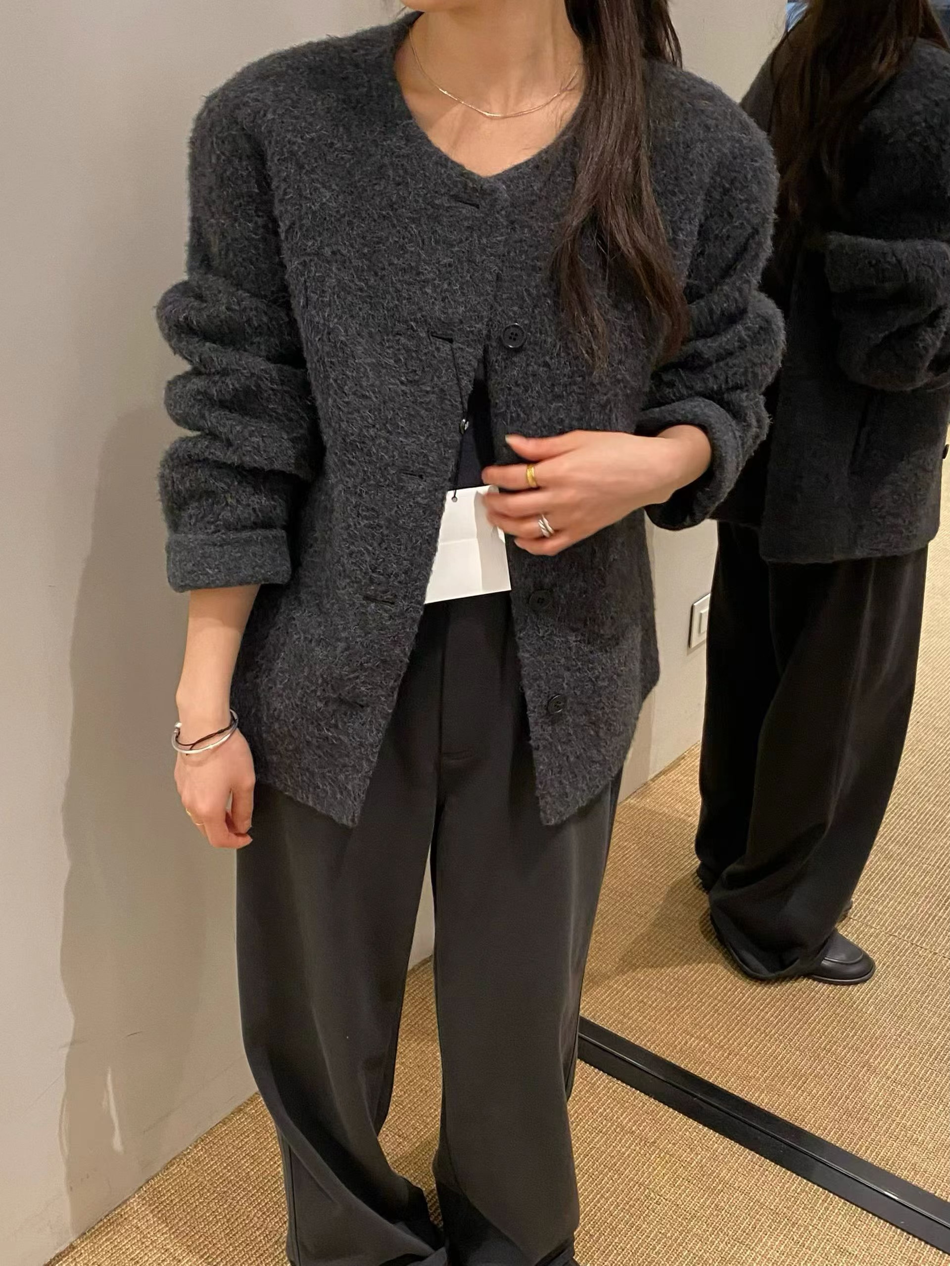 韩国东大门正品女装2026秋冬季新款圆领单排扣阿尔巴卡羊驼毛外套
