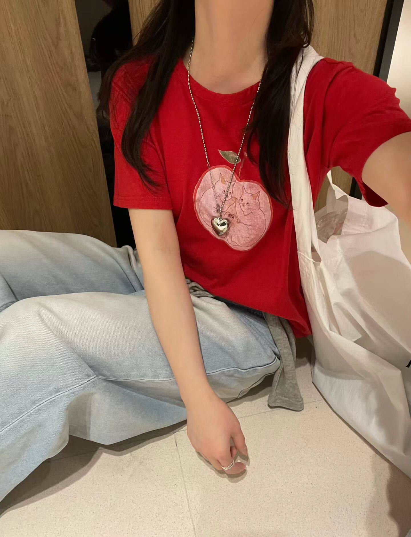 韩国东大门正品女装春夏季新款圆领苹果印花短袖T恤百搭显瘦上衣