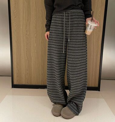 韩国东大门正品百搭松紧腰抽绳宽松休闲裤阔腿裤长裤子加绒加厚