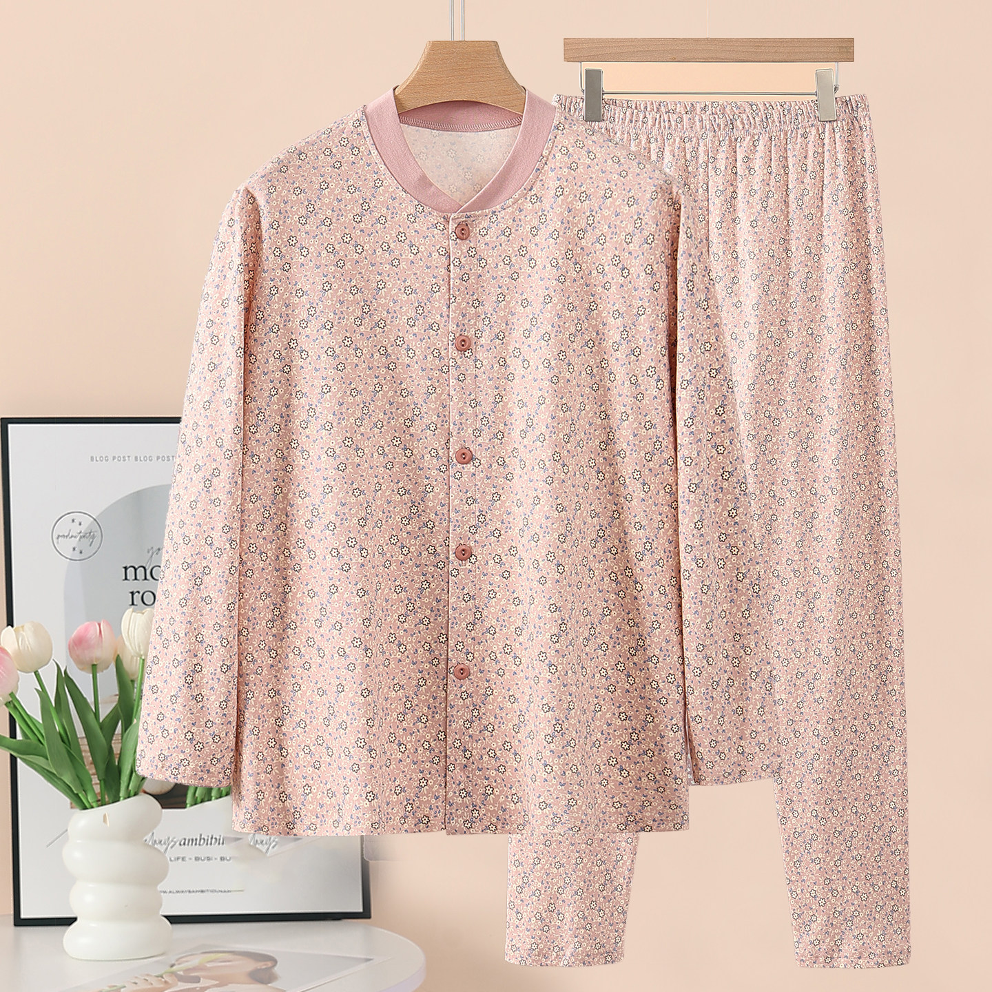 中老年人女士纯棉睡衣妈妈全棉开衫秋衣秋裤睡裤秋冬季家居服套装