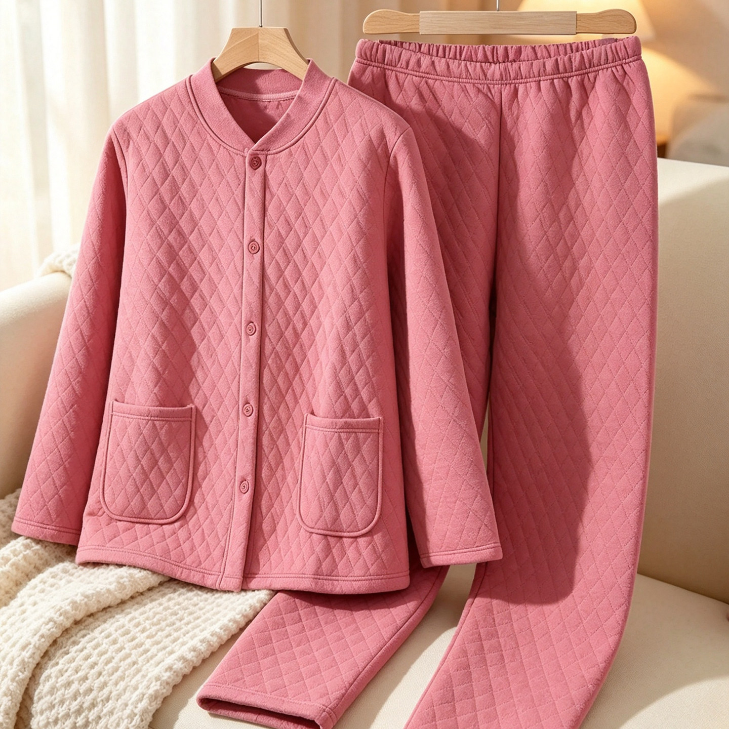纯棉睡衣女加厚夹棉家居服套装冬