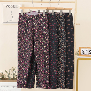 200斤 妈妈打底裤 秋冬中老年印花保暖裤 加绒加厚护腰宽松老人棉裤