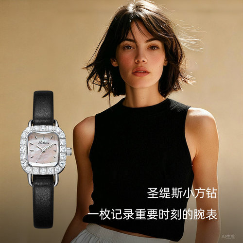 圣缇斯抽拉表带母贝表盘小方钻