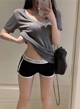 MJAMILA 纯欲u领宽松薄款垂感短袖t恤夏季显瘦多巴胺女孩搭穿上衣