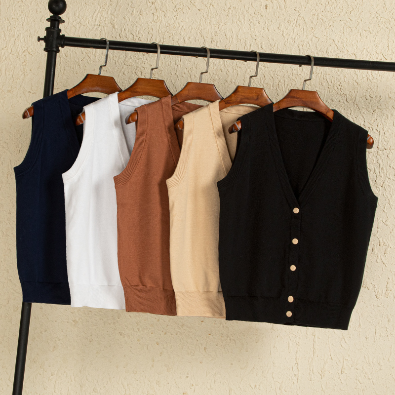 学院风春秋外穿无袖jkv针织开衫