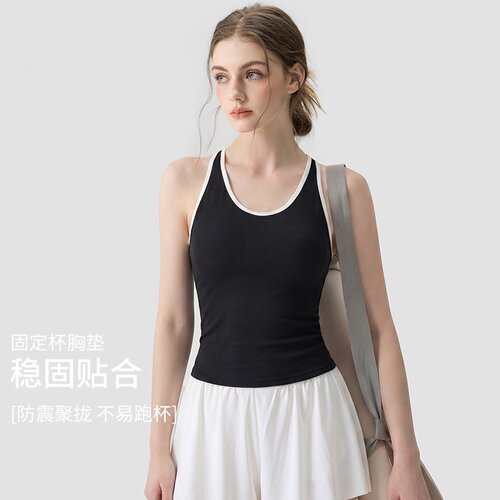 瑜伽背心女带胸垫普拉提训练跑步健身内衣防震撞色美背运动套装女