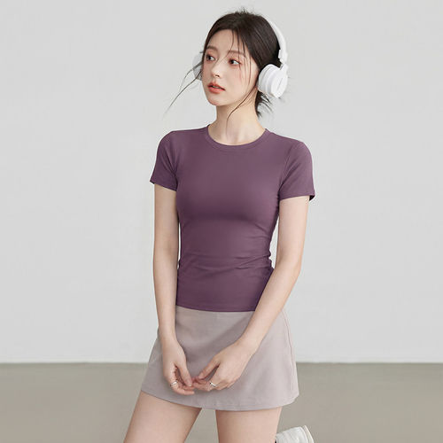 2026新款瑜伽短袖薄款圆领速干普拉提训练跑步运动上衣女健身t恤