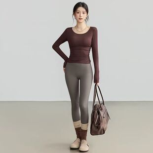 瑜伽服套装女高级感新款跑步运动上衣圆领显瘦普拉提健身长袖秋冬