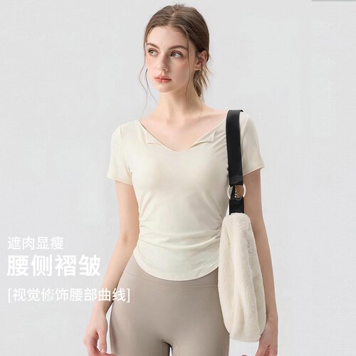 2026新款瑜伽服短袖V领速干修身跑步健身套装普拉提上衣运动t恤女
