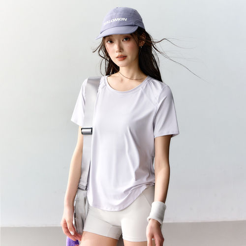夏季裸感瑜伽服上衣女宽松透气普拉提健身跑步服速干运动短袖t恤