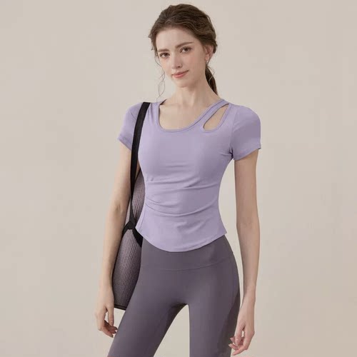 瑜伽服短袖速干运动上衣女高级感修身跑步普拉提训练服健身套装女