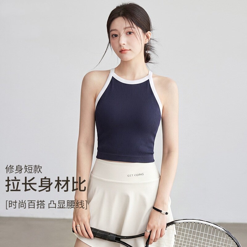 运动背心女带胸垫夏薄款跑步健身普拉提上衣可外穿网球瑜伽服套装图片