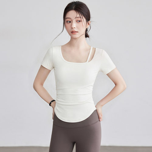 2026新款瑜伽服短袖带胸垫高级感跑步普拉提训练运动上衣健身套装