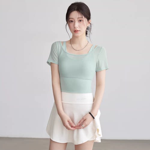 超好看瑜伽服短袖2026新款带胸垫跑步运动上衣长袖普拉提健身套装