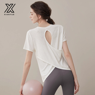 瑜伽服罩衫短袖新款透气显瘦跑步普拉提训练运动上衣健身服套装女