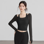 带胸垫跑步运动普拉提训练健身套装 超好看瑜伽服上衣2025新款 长袖