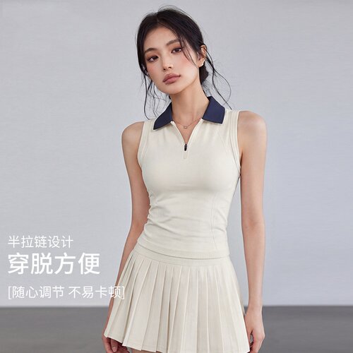 运动背心速干带胸垫跑步训练健身衣羽毛球服网球服套装瑜伽服t恤