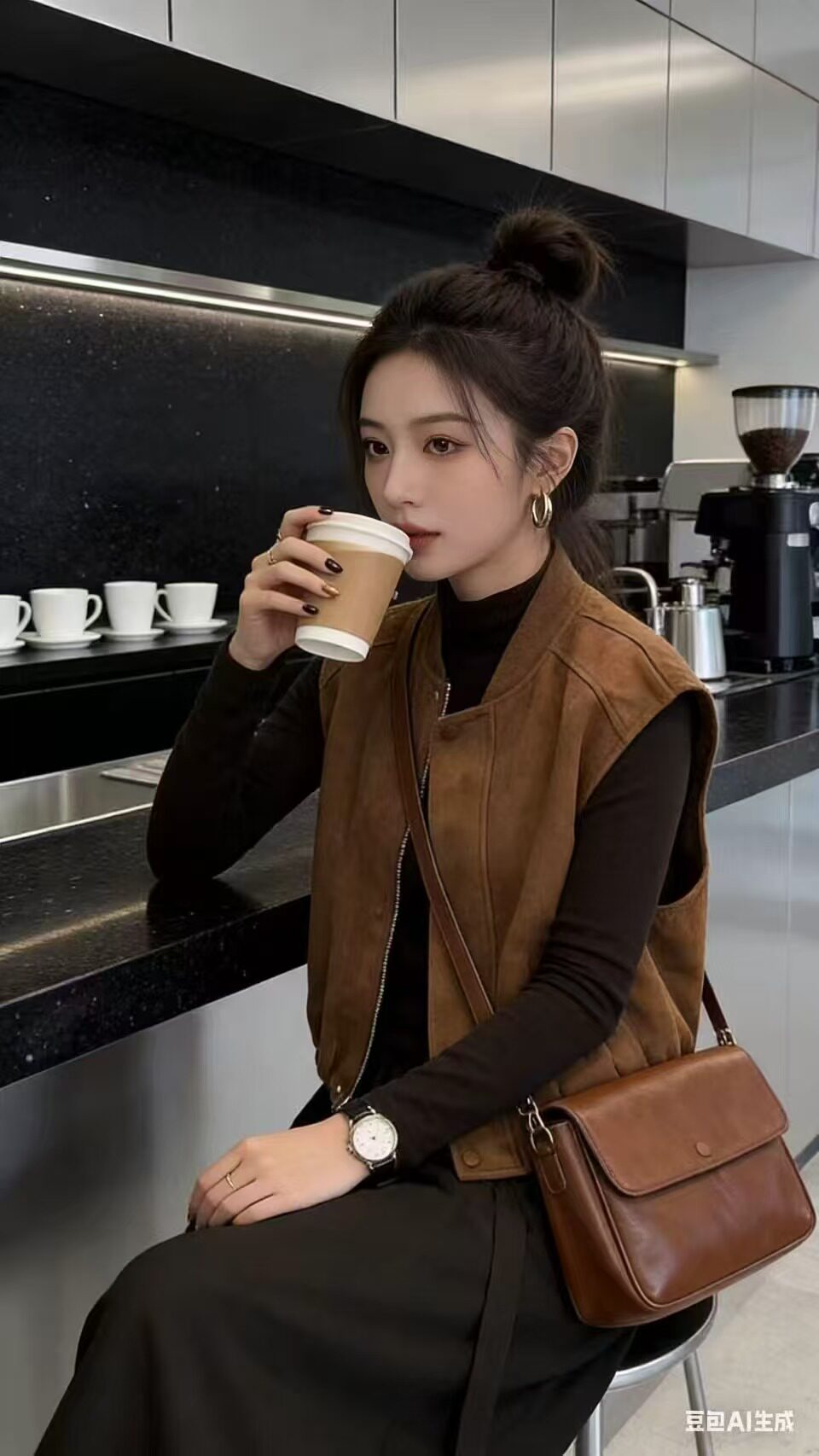 25062小立领花苞马甲春秋减龄无袖百搭时尚休闲百搭外套