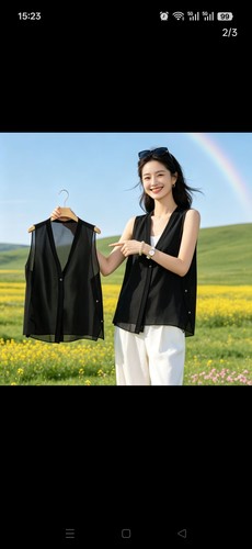 宽松显瘦叠穿神器轻薄微透马夹背心网纱V领无袖A字上衣外套女马甲