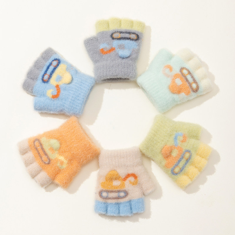 儿童手套冬季小童宝宝婴儿幼儿男童女童小孩半指可爱卡通保暖防寒