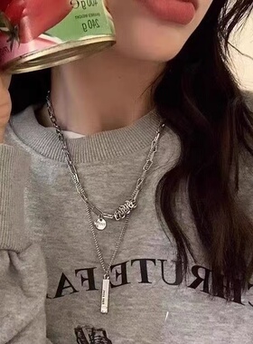 嘻哈风~双层叠戴卫衣项链女甜酷轻奢小众高级感秋冬长款毛衣链潮