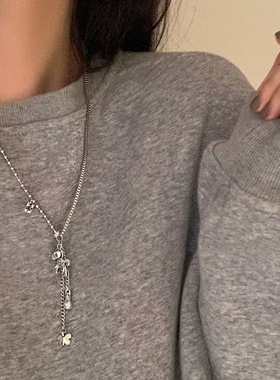 马上有钱花复古拼接卫衣项链女嘻哈个性长款双层叠戴毛衣链配饰