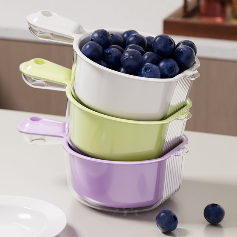 带手柄沥水篮手持双层洗水果神器简约蓝莓清洗篮家用厨房小洗菜盆