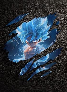 七龙珠悟空动漫蓝色形象撕裂汽车贴纸车窗电动车划痕遮挡装饰贴画