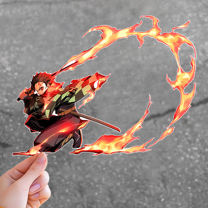 鬼灭之刃炭治郎火之呼吸个性动漫车贴电动车机车划痕遮挡创意贴纸