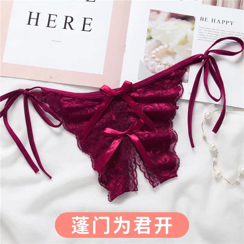 女士系带透明性感诱惑开裆免脱可爱三角内裤情趣内衣火辣丁字裤