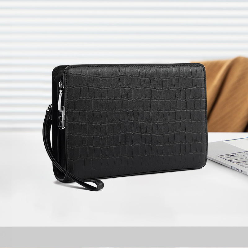 新款真皮男包防盗密码锁鳄鱼纹男式手抓包感大容量男士手拿包