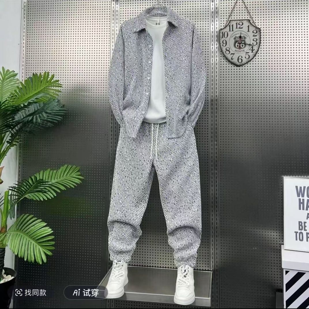 秋季撞色休闲长袖宽松条纹青年