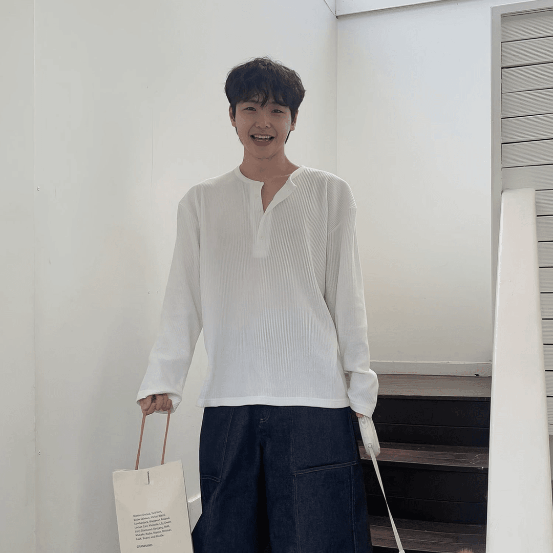 亨利领竖条纹长袖T恤男士夏日休T恤
