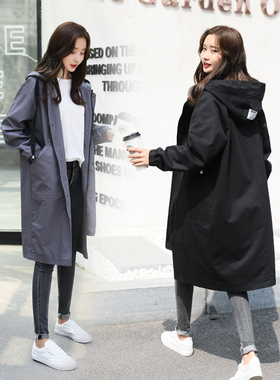 女装春秋bf风衣中长款休闲连帽宽松韩版学生胖mm大码显瘦长款外套