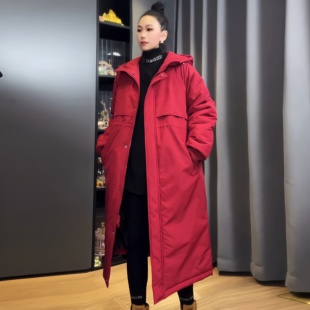 2026新款冬季棉衣女韩版时尚长款加厚过膝显瘦中长款百搭连帽棉服