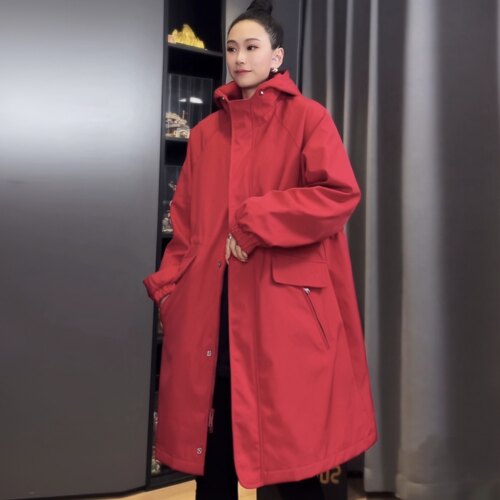 风衣女春季新款宽松韩版休闲连帽大码百搭显瘦高级感中长款外套