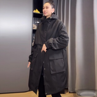 大码 宽松百搭收腰显瘦春秋时尚 休闲外套 风衣女2026新款 连帽中长款