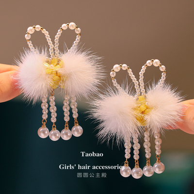 玉兔耳朵发夹毛球古风汉服头饰