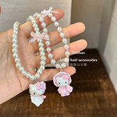 可爱卡通kt猫咪儿童项链公主甜美粉色蝴蝶结珍珠项链小女孩首饰品