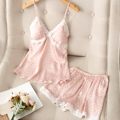 Летняя пижама, шелковая лента, топ с чашечками, комплект, домашняя одежда, популярно в интернете, подходит для подростков, изысканный стиль