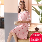 Váy ngủ nữ mùa hè cotton ngắn tay công chúa gió gợi cảm váy mỏng sinh viên dễ thương đồ ngủ bà bầu hè hè và thu - Đêm đầm