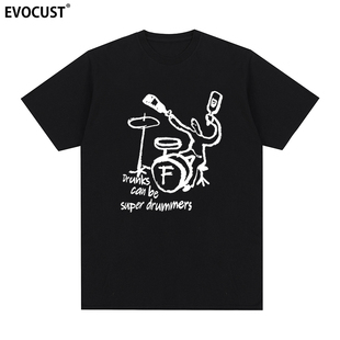 好东西短袖T恤宋佳同款Drunk摇滚乐队鼓手架子鼓卡通美式复古百搭