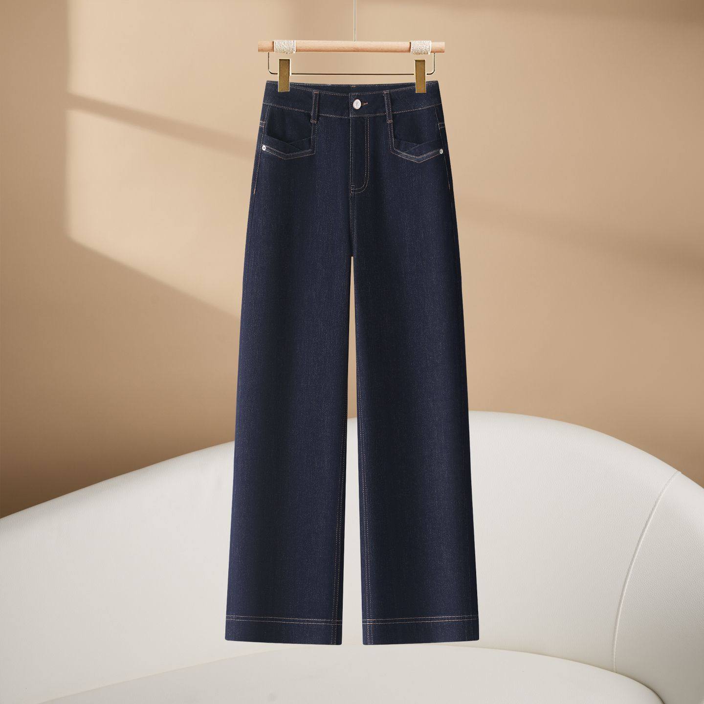 时尚窄版阔腿牛仔裤女2026春秋新款宽松显瘦百搭弹力直筒休闲裤子