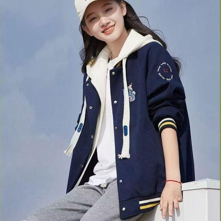 假两件外套卫衣少女春秋新款大童休闲外衣棒球服初中高中学生上衣