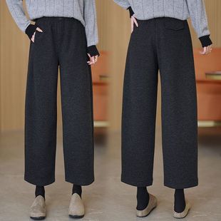 毛呢阔腿弯刀裤女2025秋冬季新款八分小个子直筒烟管休闲香蕉裤子