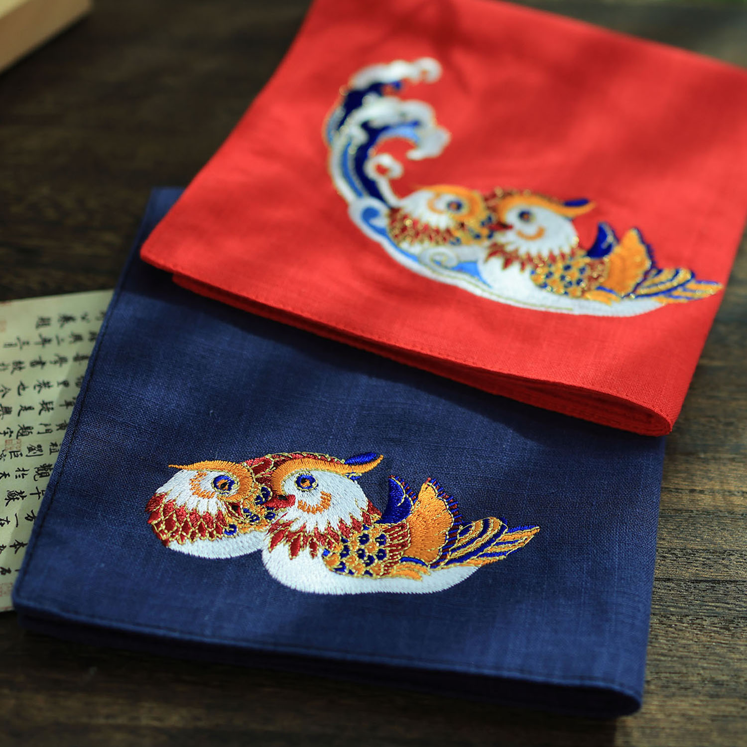 手帕刺绣纯棉擦汗方巾定亲换手布情人节礼物结婚伴手礼 鸳鸯戏水