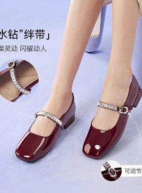 百思图商场同款春季新款法式红色玛丽珍鞋舒适低跟女单鞋F3052CQ5