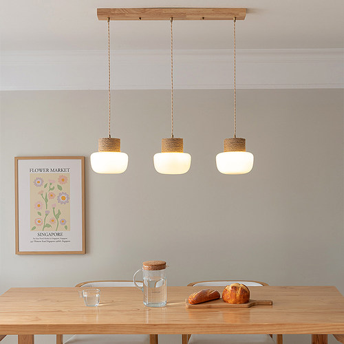 三头玻璃灯餐桌饭厅灯具日式实木