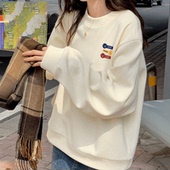 长袖 杏色卫衣女秋冬2026新款 外套女春秋款 圆领早秋大码 上衣 爆款