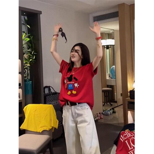 100%纯棉圆领短袖T恤女